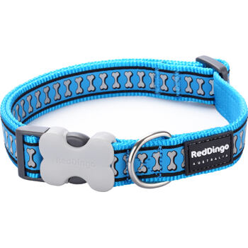 Dog Collar 25 mm x 41-63 cm – Refl.Bones Turquoise